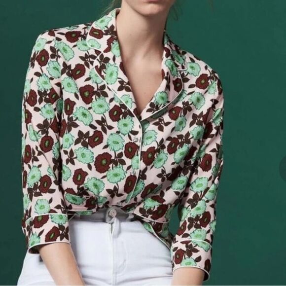 Gorgeous Sandro Floral Pajama Blouse sz. Large - Picture 1 of 6
